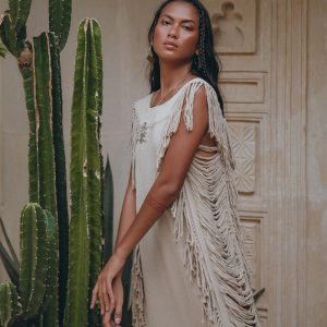 Light Olive Boho Goddess Frayed Maxi Dress Tribal