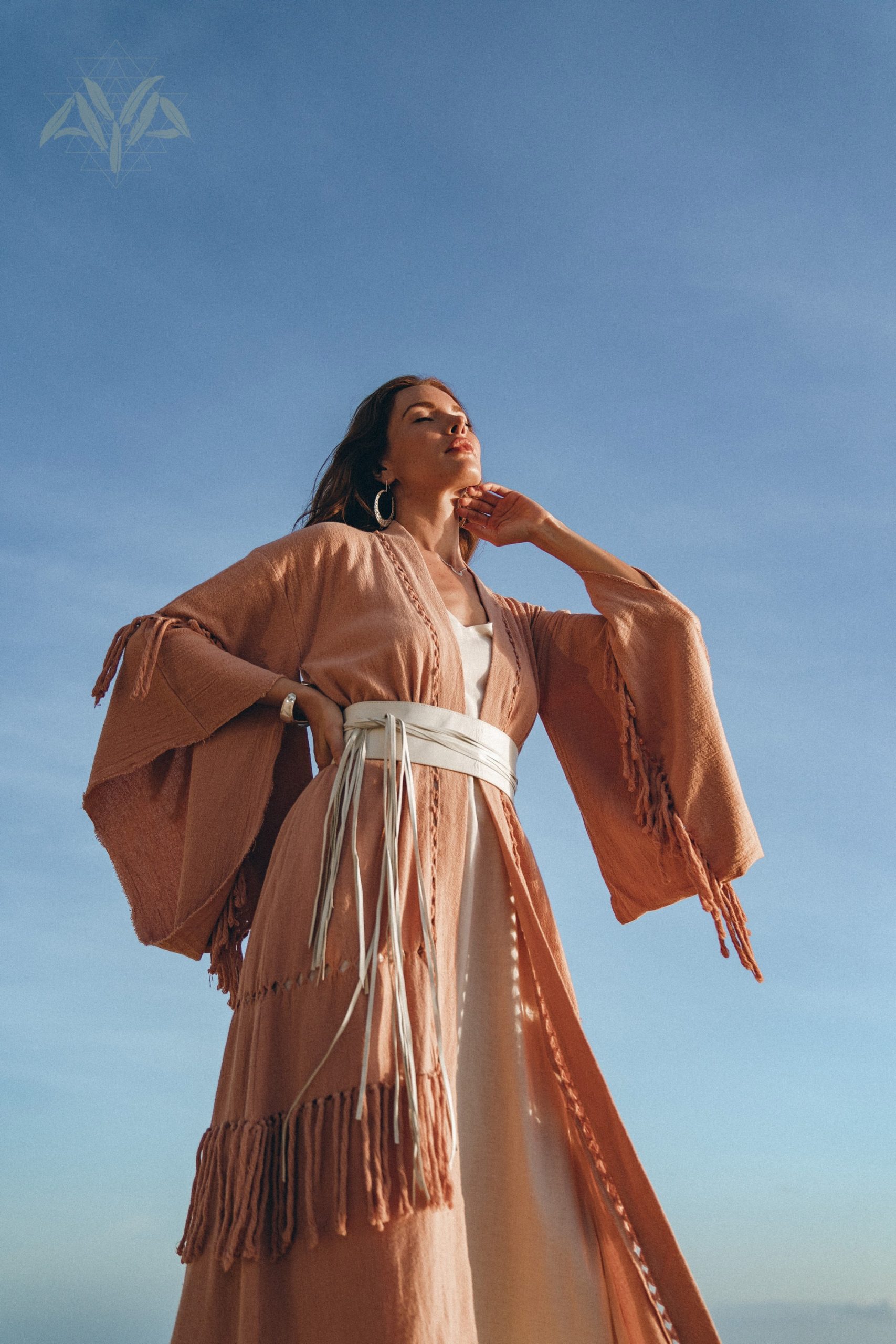 Pink Tribal Kimono Robe Bohemian Bell Sleeve Cover