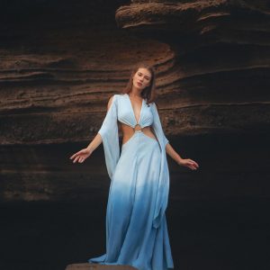 Sky Blue Ombré Dress Organic Greek Goddess Natural