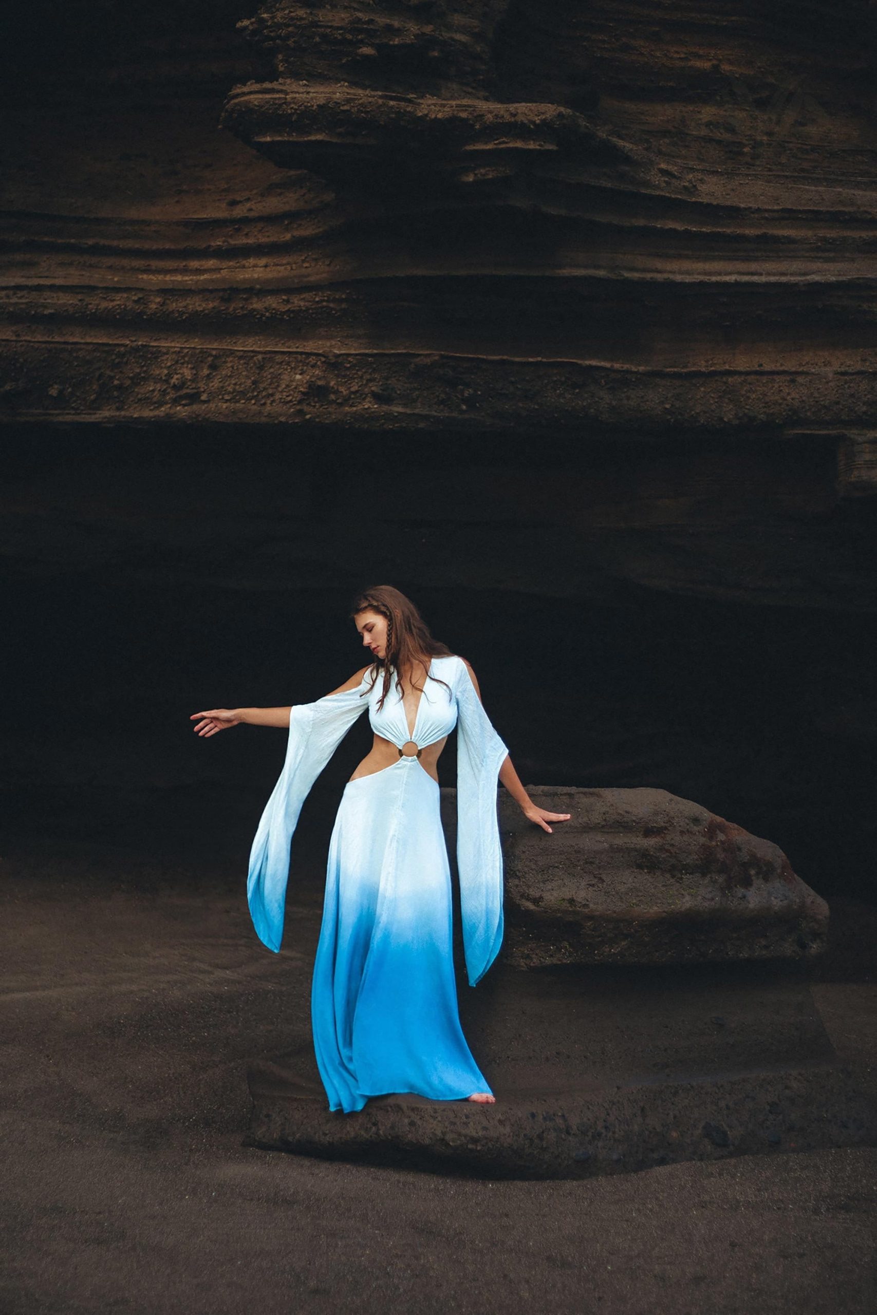 Sky Blue Ombré Dress Organic Greek Goddess Natural