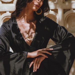 Black Sundari Silk Gown Boho Goddess Dress Dressing