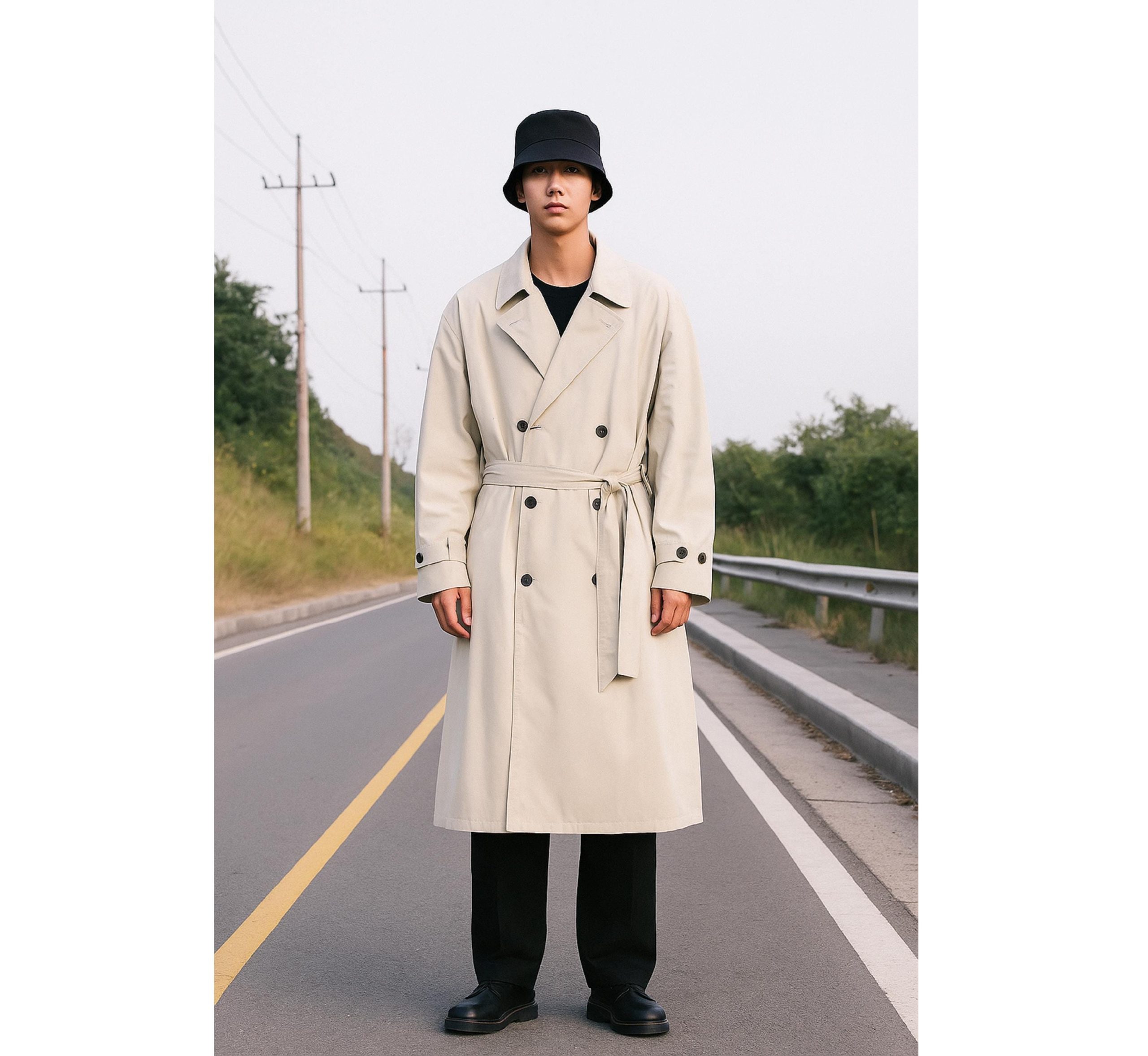 Classic Men’s Winter Trench Coat Office Wear Long