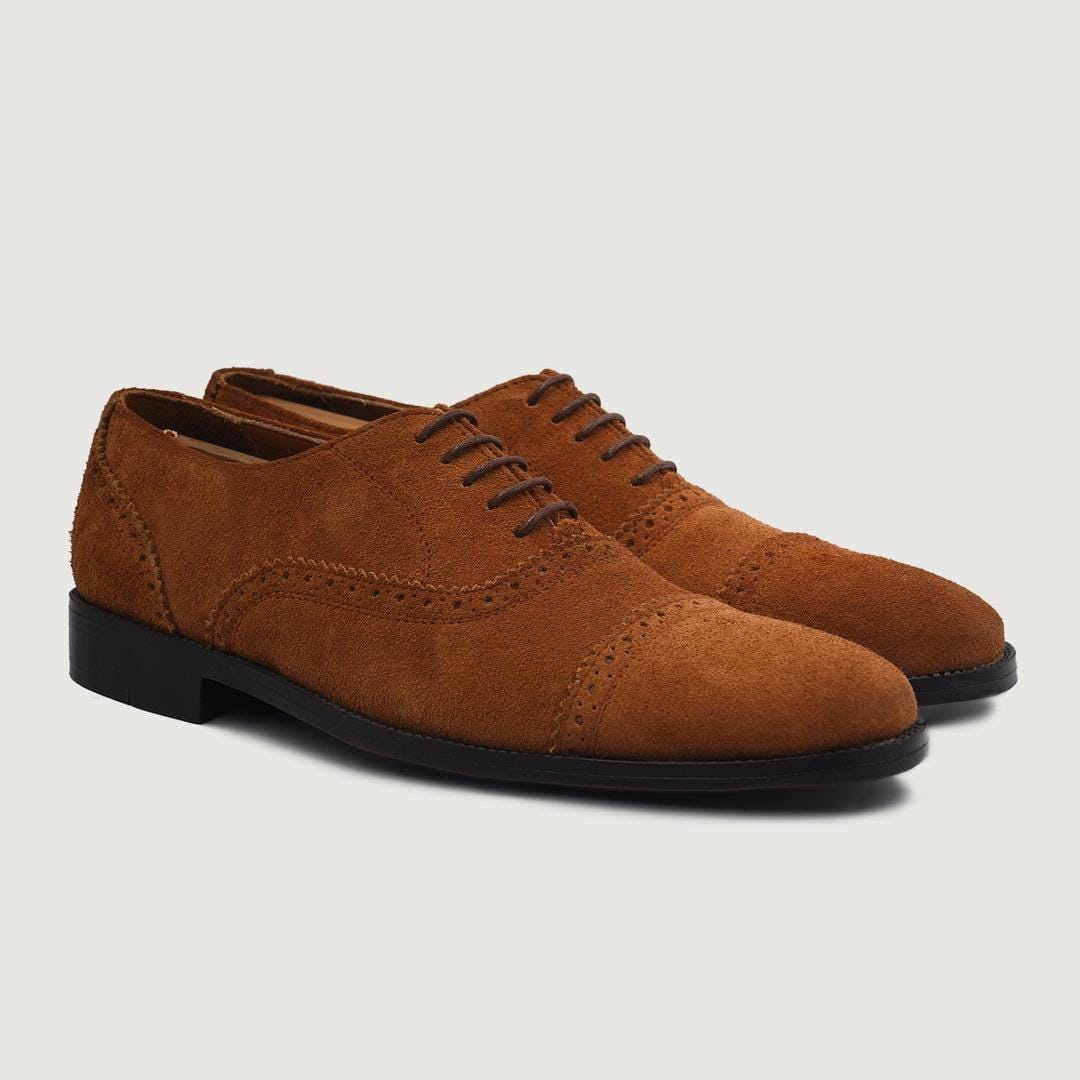 Men's Suede Captoe Oxfords: Classic Brogue Dress Shoes